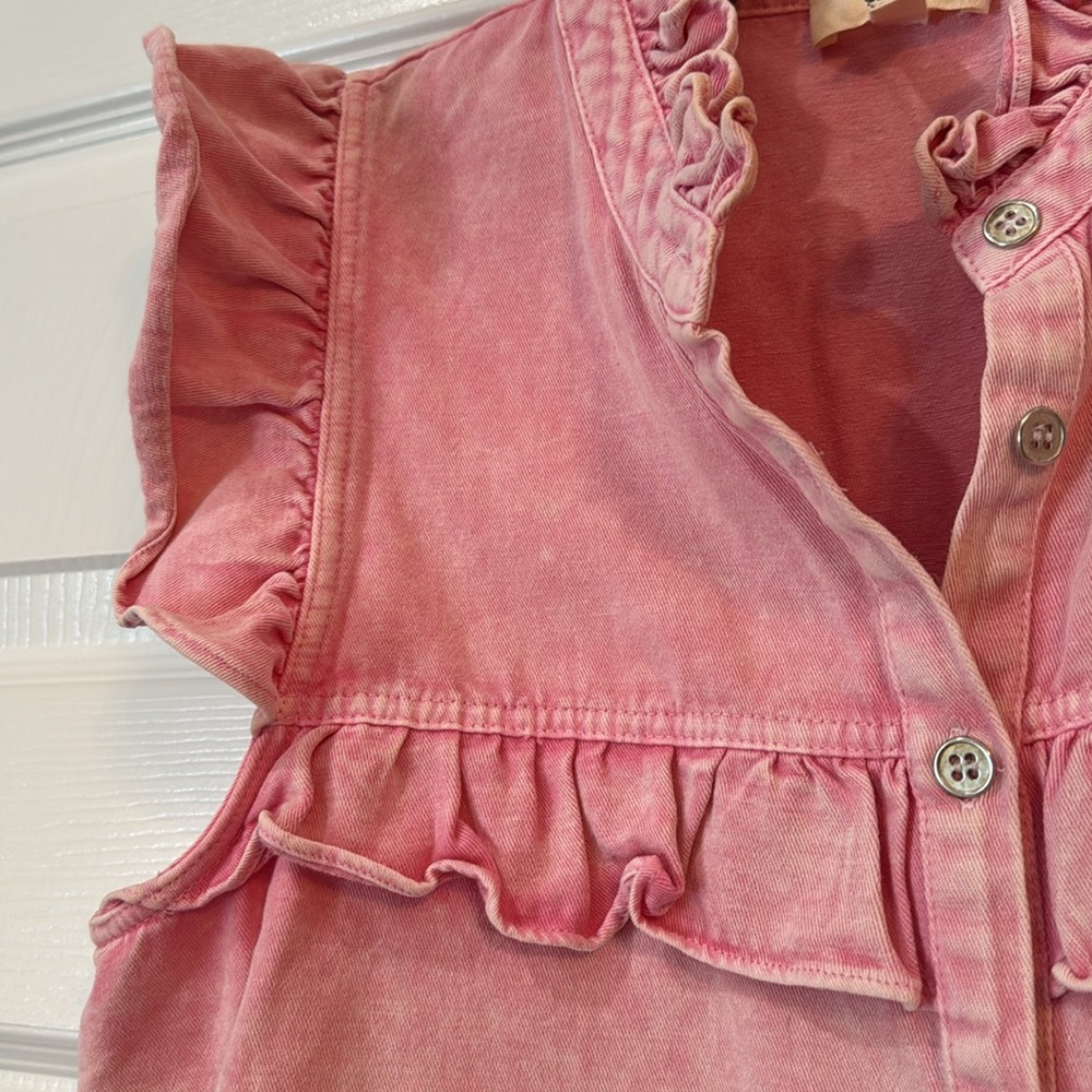 Pink washed denim sleeveless top with ruffles - Picture 4 of 6